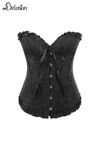 1/3 Delusion Women Gothic Vampire Bride Floral Pattern Flounce Hem Overbust Corset